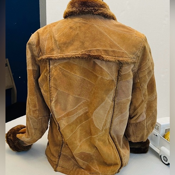 Y2K LEATHER WORKS PATCHWORK SUEDE PENNY LANE STYLE JACKET TAN/BROWN MEDIUM - Picture 6 of 17